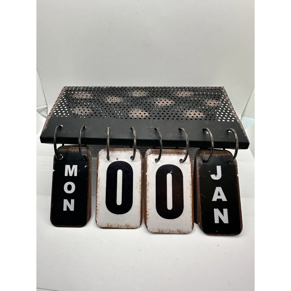 Perpetual Office Desk Flip Calendar‎ Black Metal Months Home Decor Retro antique